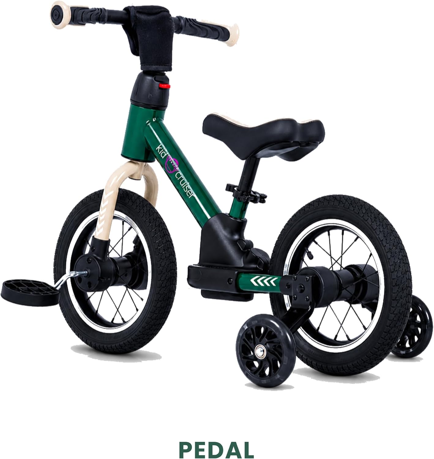 Pedalplay 3in1 Laufrad mit LED-Stützrädern & Pedalen, Dunkelgrün