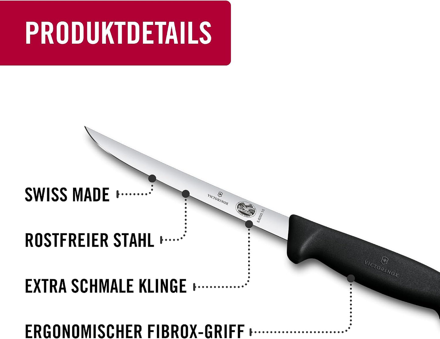 Fibrox Ausbeinmesser mit extra schmaler Klinge, 15 Cm, Extra Schmal – Schwarz
