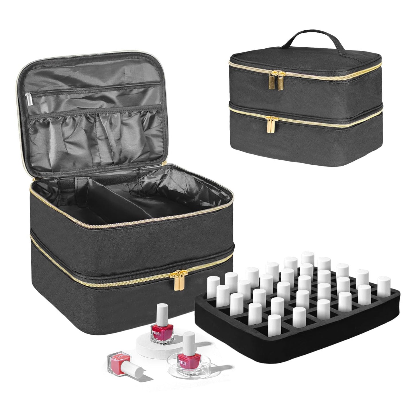 Nagellack Organizer für 30 Flaschen & Nagellampe, Nagellack Aufbewahrung Schwarz