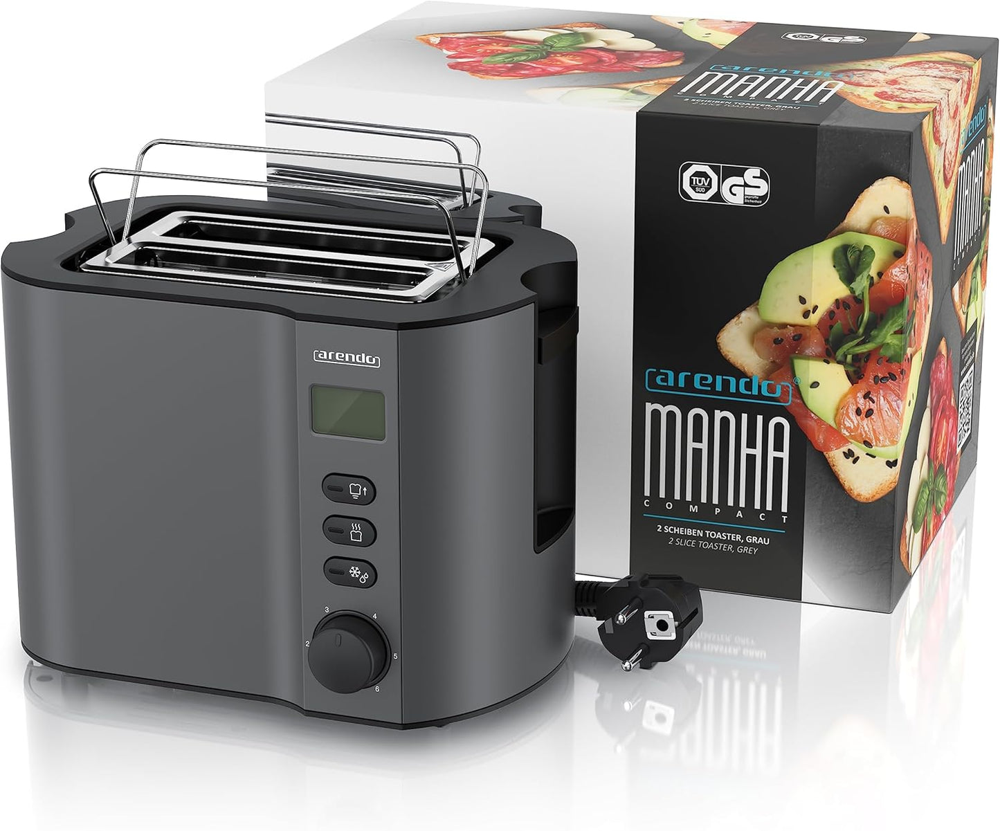 Toaster Manha Compact mit Restzeitanzeige und 6 Bräunungsgraden, B: Cool Grey