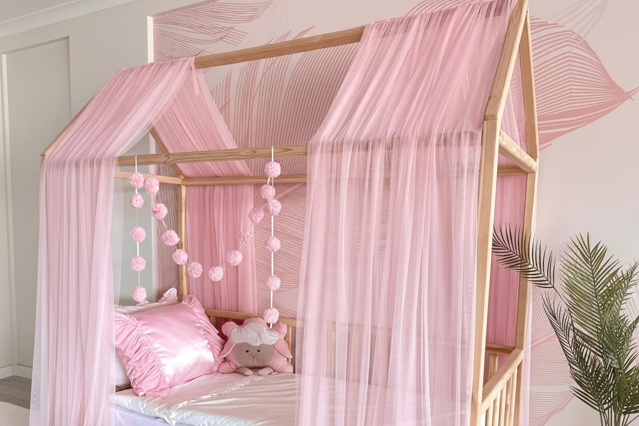 Betthimmel-Set für Kinderbett, Rosa 320cm, mit Pompomgirlande