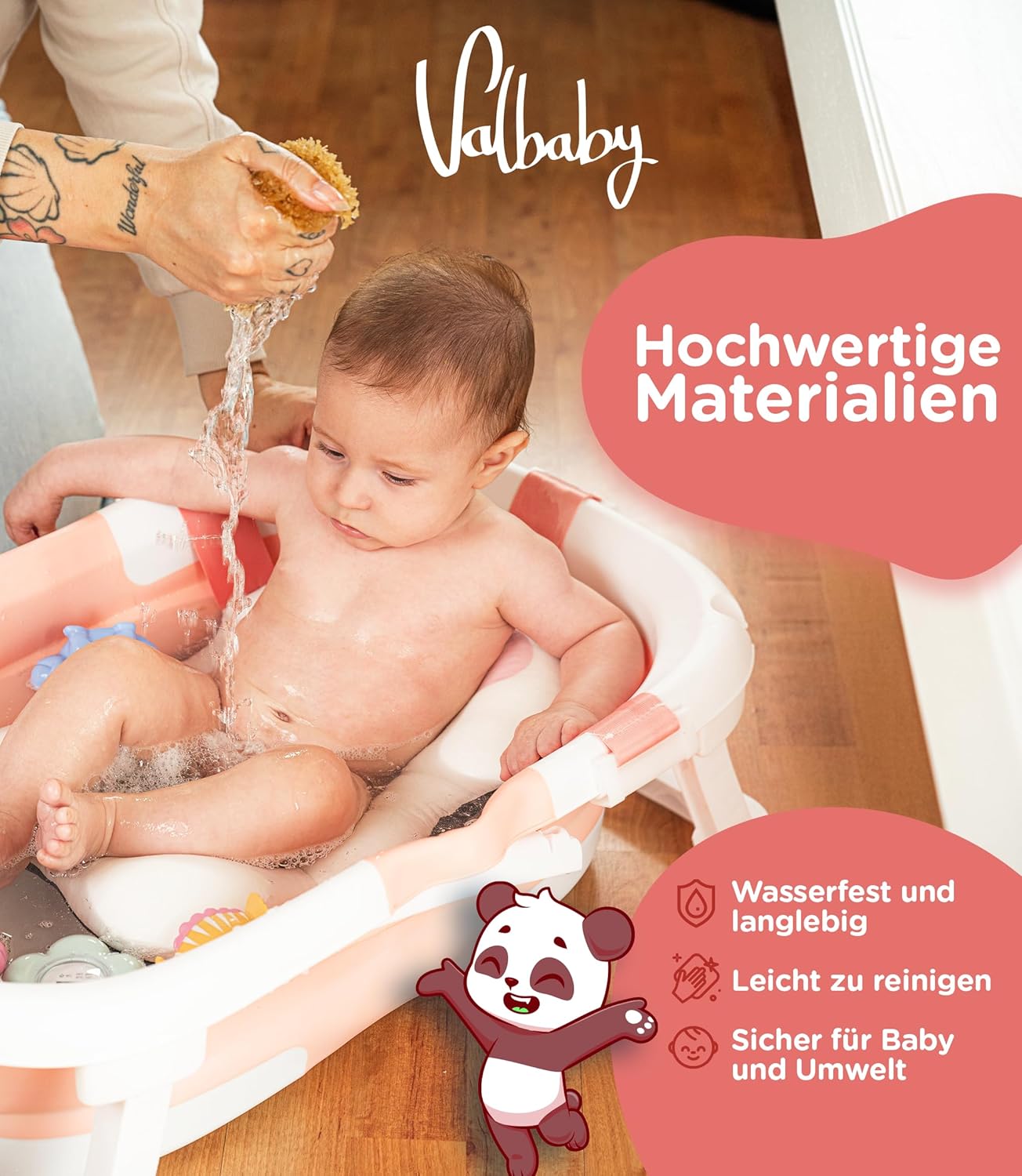 Faltbare Babybadewanne mit Kissen, Rosa