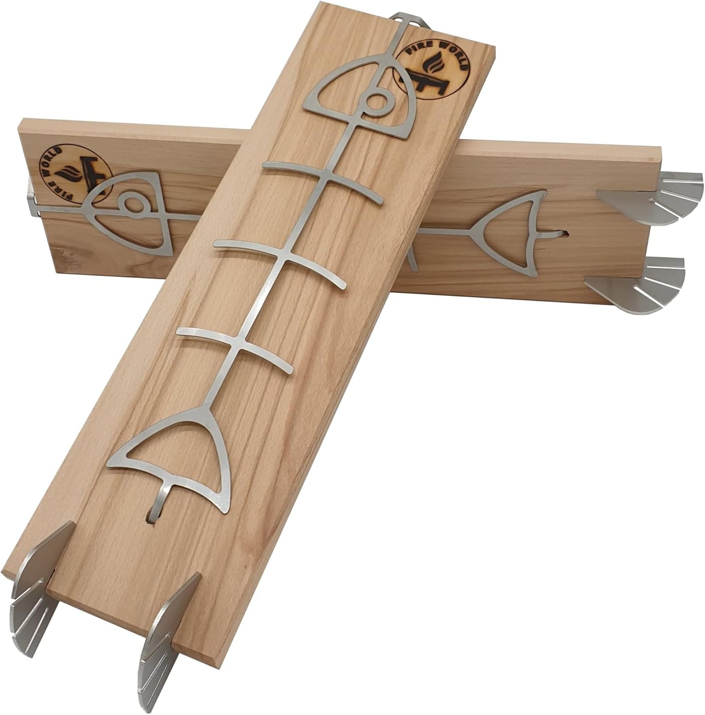 Flammlachsbretter-Set mit Edelstahlhalterung, 2er Set
