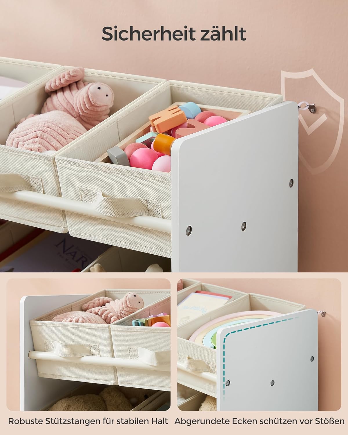 Kinder-Spielzeugregal mit 9 Aufbewahrungsboxen, Wolkenweiss