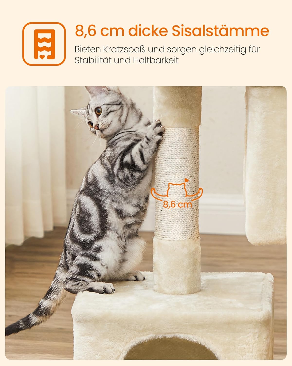 Kratzbaum PCT61M mit Katzenhaus und Plattform, L (60 x 40 x 84 cm) Beige