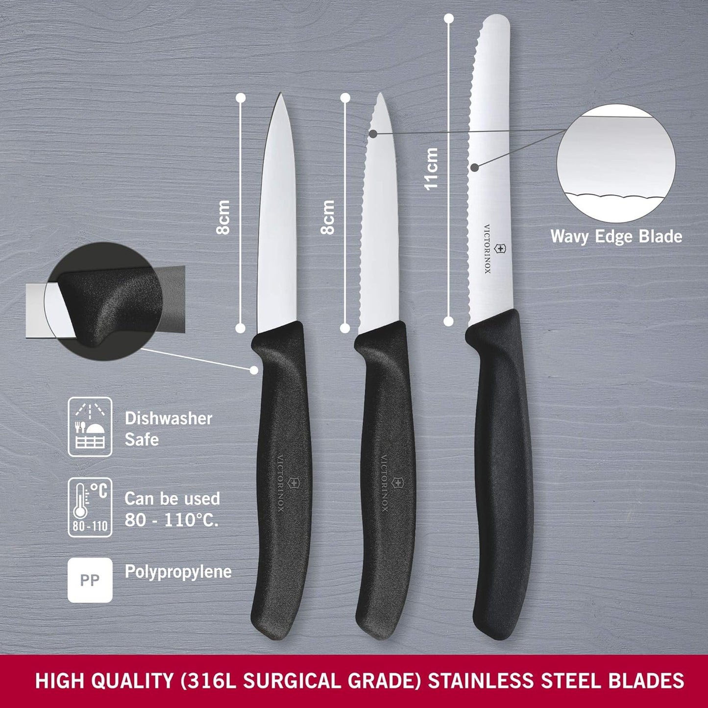 Swiss Classic Küchenmesser Set, Schwarz 11 cm Single