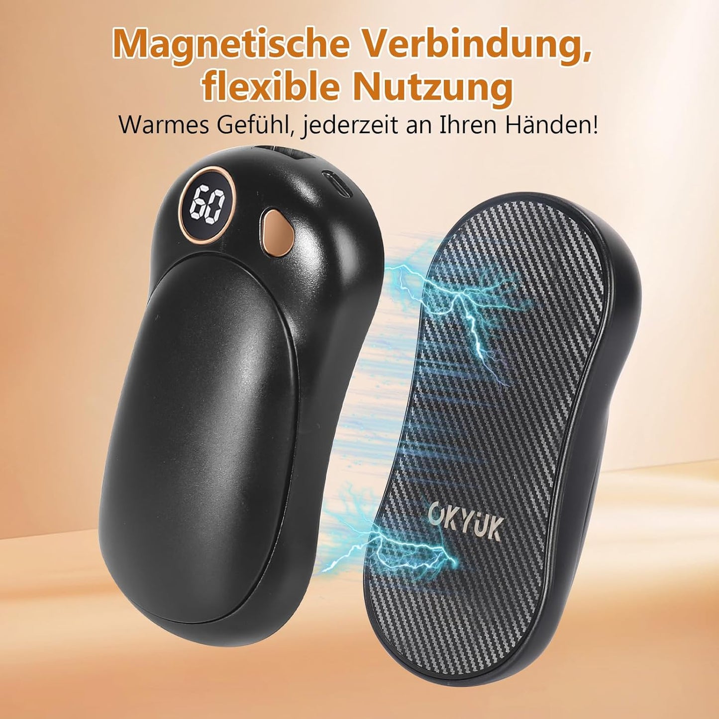 Elektrische Handwärmer, 2er Set, wiederaufladbar, S Schwarz
