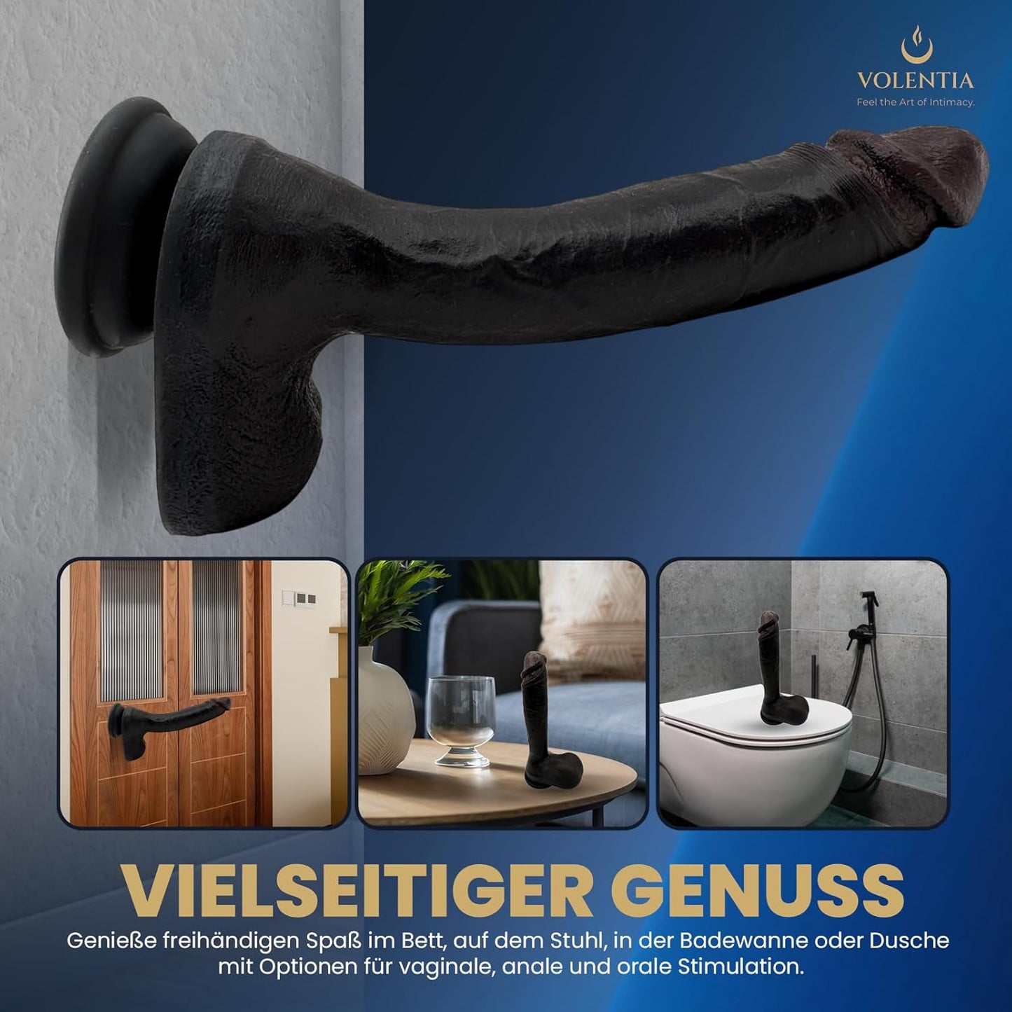 Realistischer XXL Vibrator mit Heizfunktion, Schwarz