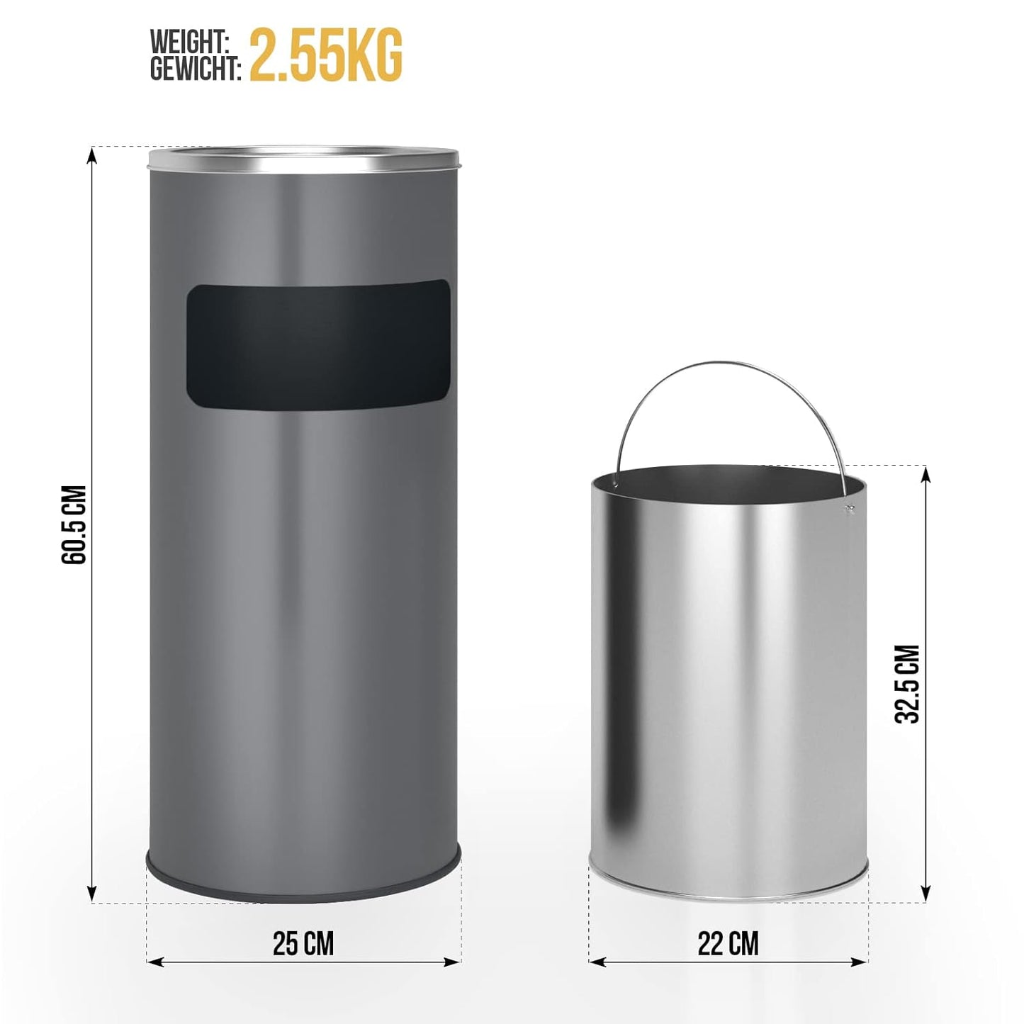 Standaschenbecher mit Mülleimer (30 Liter), Anthrazit