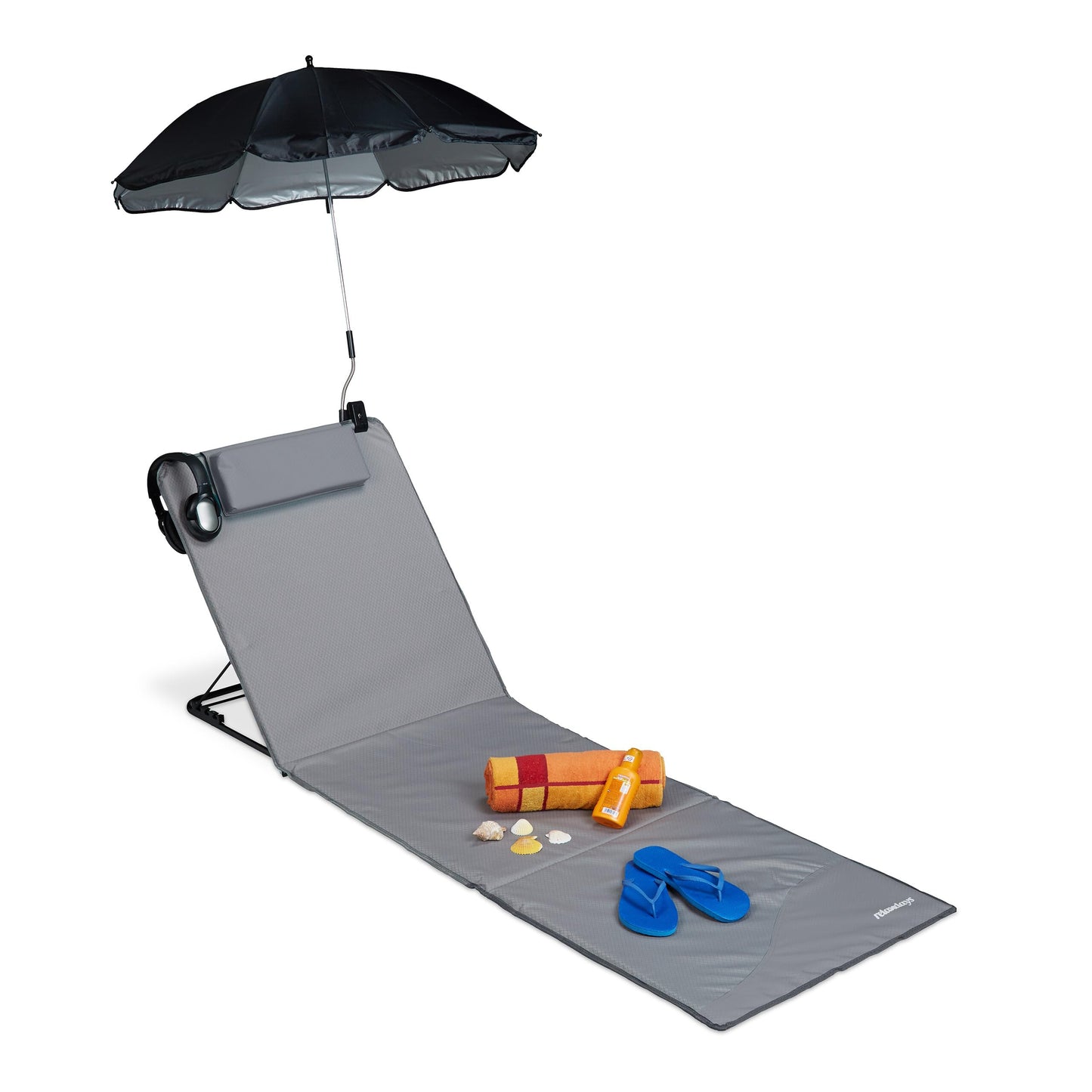 Strandmatte mit Sonnenschirm, Grau