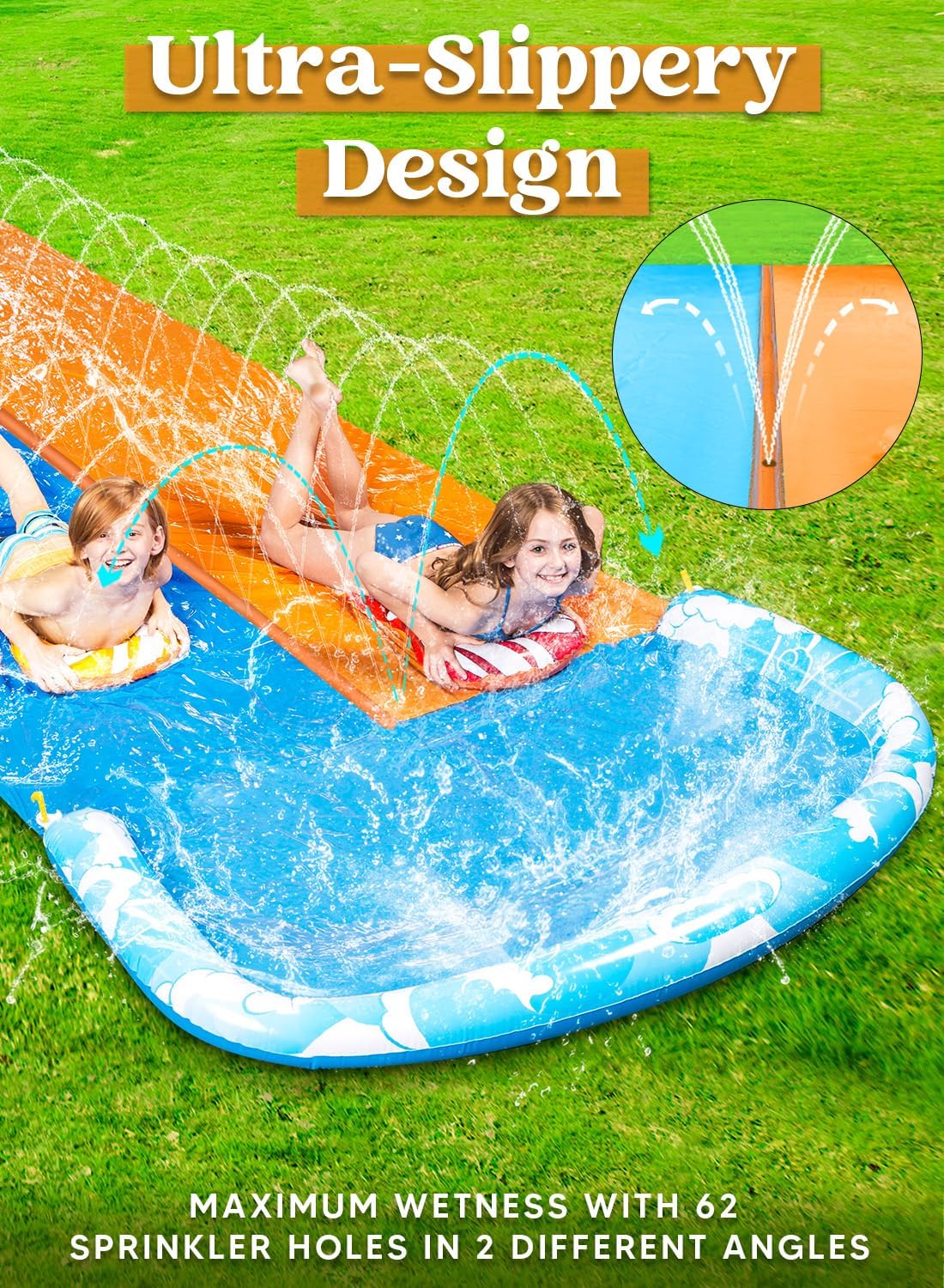 Wasserrutsche mit eingebauter Sprinkleranlage, 685cm Doppelspur