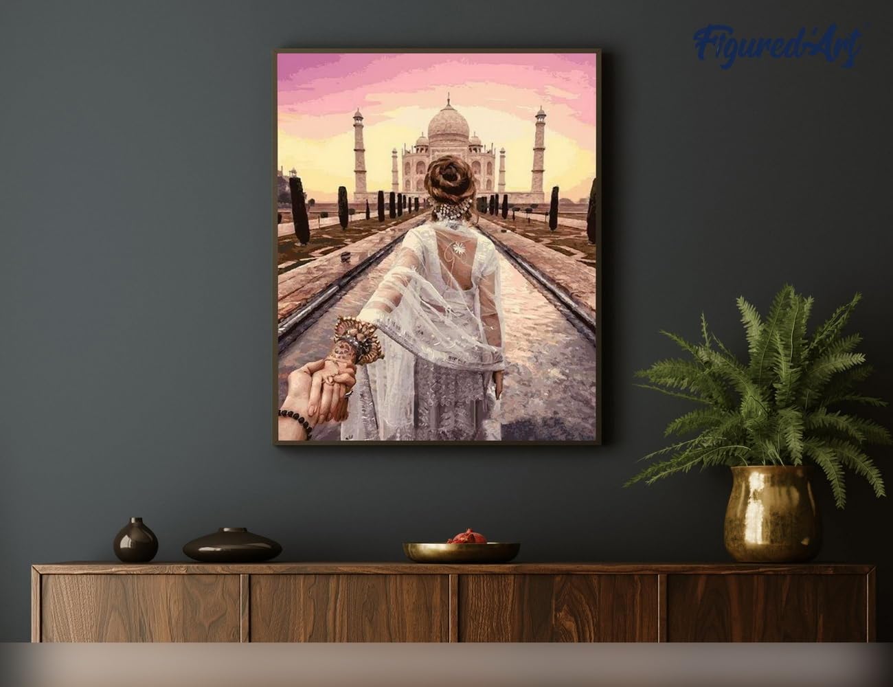 Malen nach Zahlen Set mit Keilrahmen, Spaziergang am romantischen Taj Mahal 40x50cm Mit Keilrahmen (nicht gespannt)