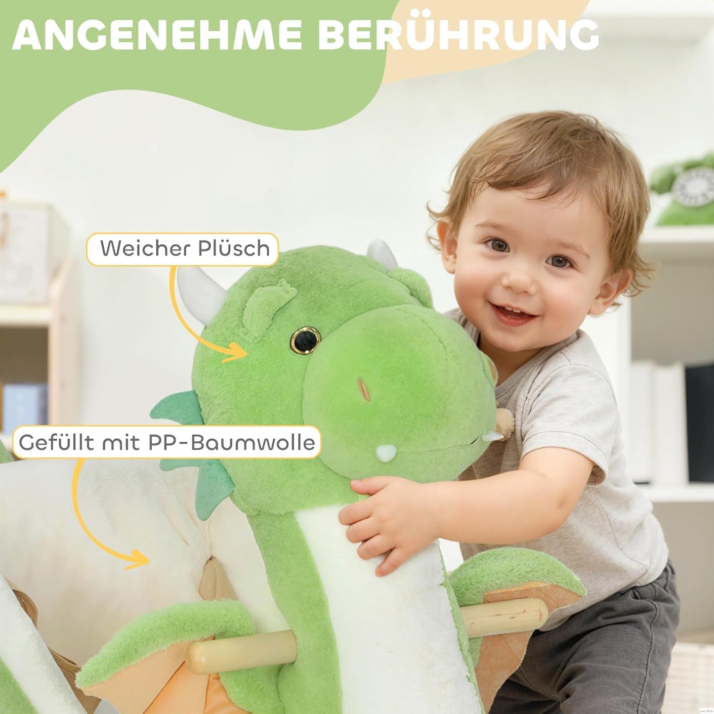 Schaukelpferd Pappelholz, Polyester Grün