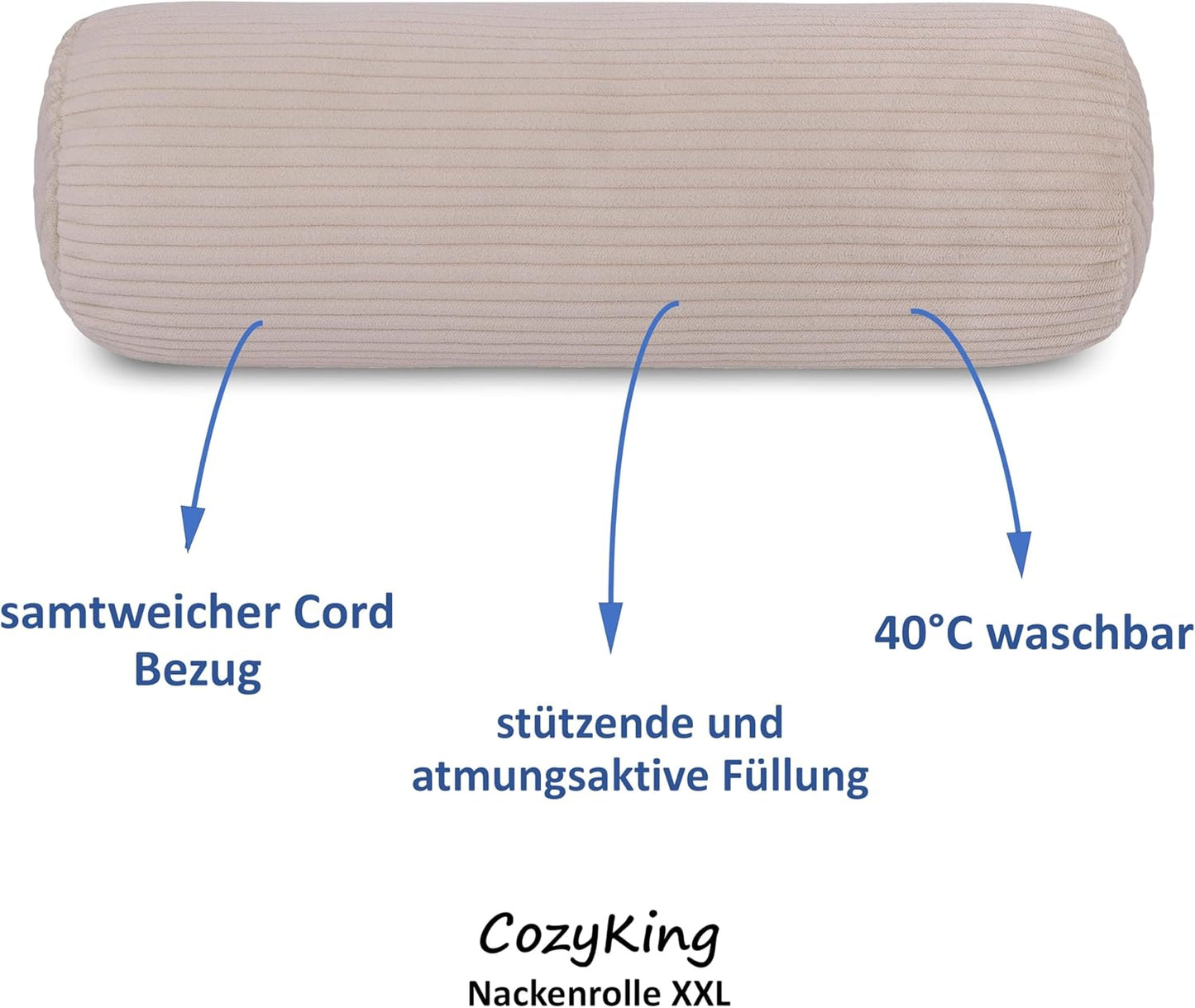 Nackenrolle in Cord Optik, Cord Cream 15 x 70 cm