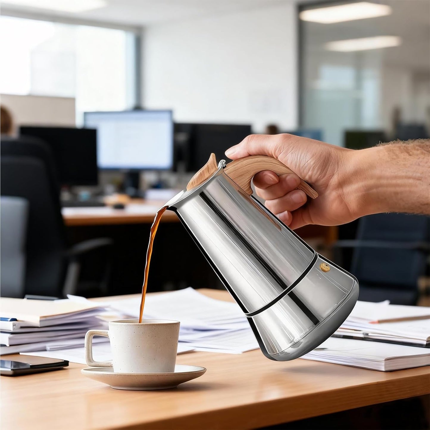 Edelstahl Espressokocher für 6 Tassen, induktionsfähig