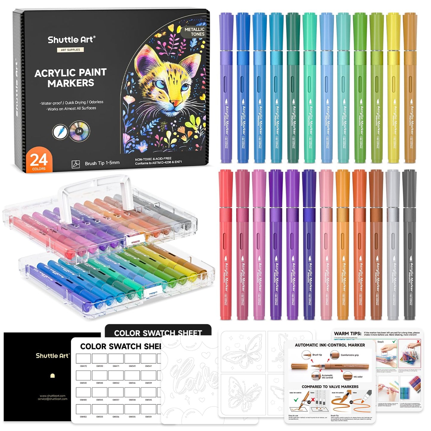 24 Metallic Acrylstifte für Steine, 24 Metallicfarben