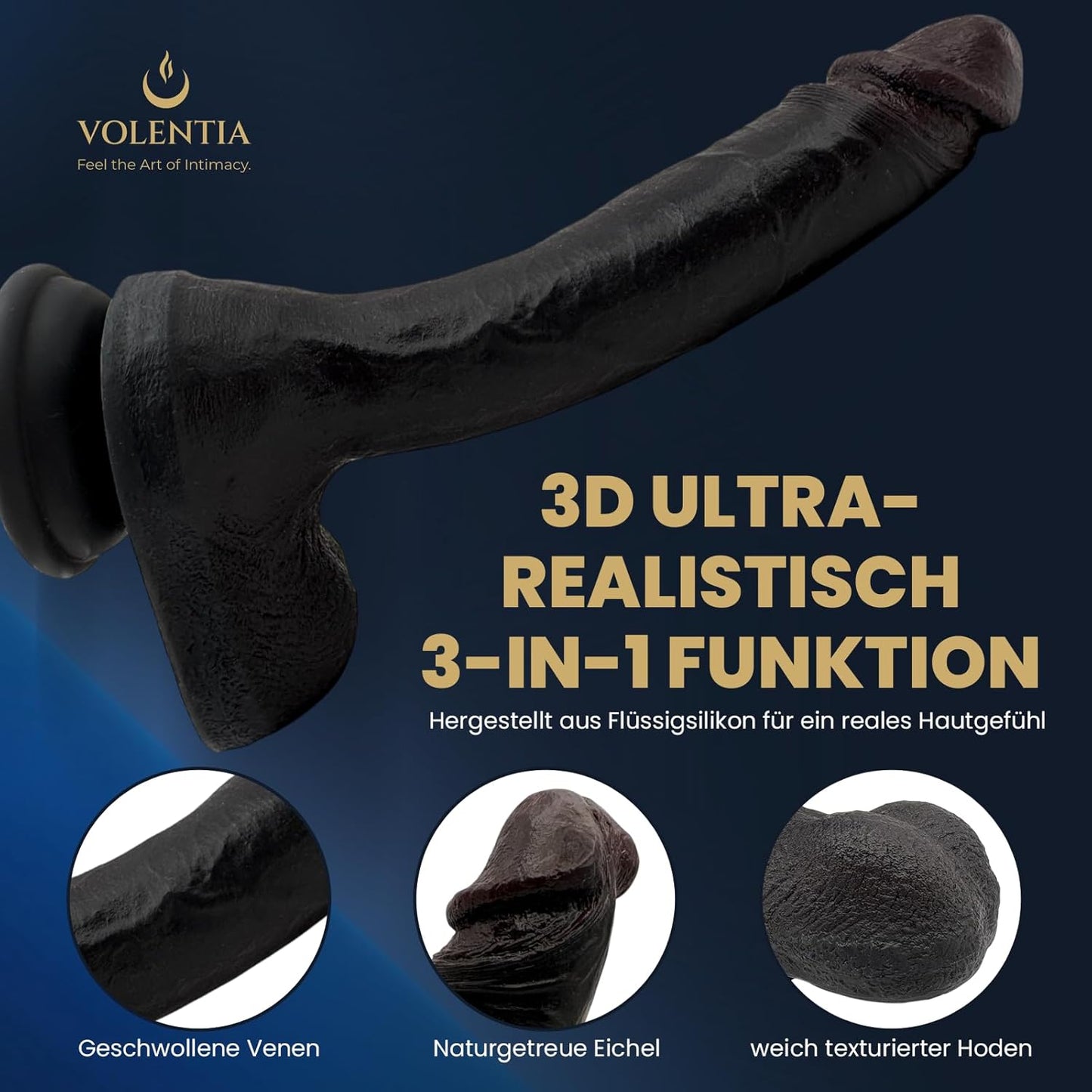 Realistischer XXL Vibrator mit Heizfunktion, Schwarz