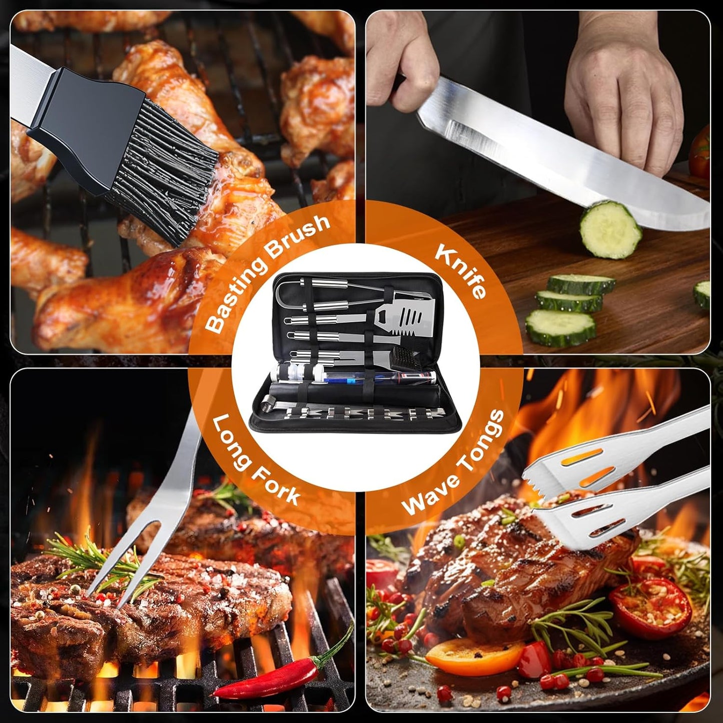 Edelstahl Grillbesteck-Set mit Koffer