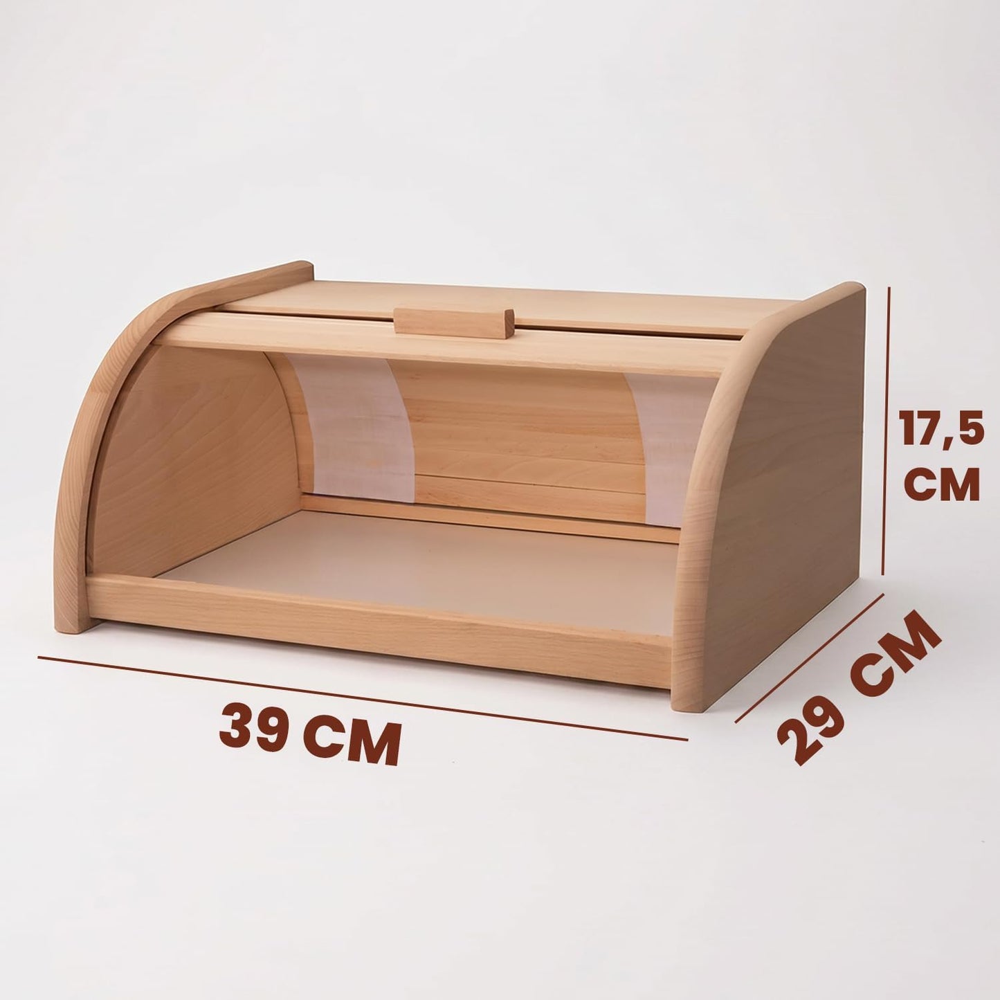 Brotkasten aus Buchenholz mit Rolltop, XL 39x29x17,5 cm, Natur XL