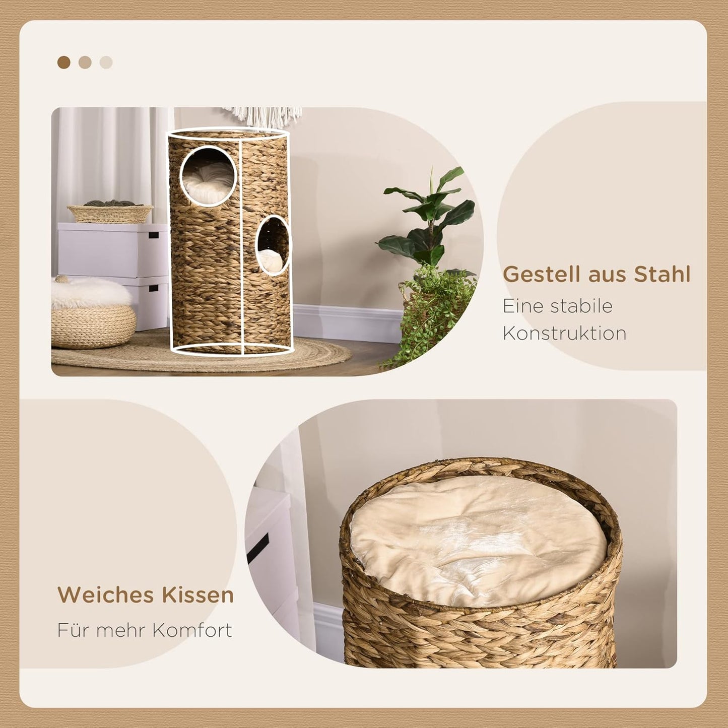 Kratztonne mit Höhlen und Kissen (73 cm), Hellbraun 40L x 40B x 73H cm
