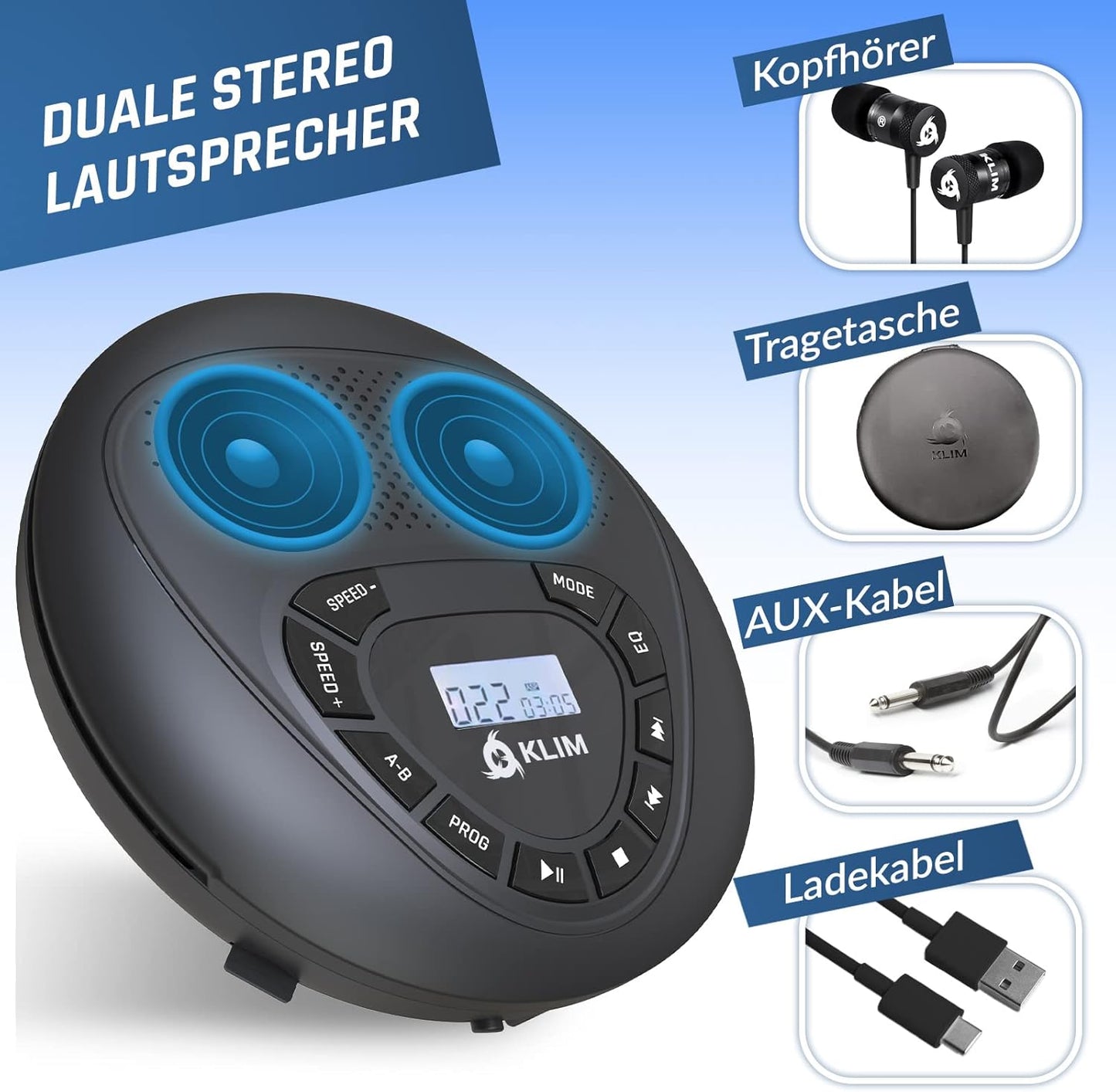 Tragbarer CD-Player mit Lautsprecher, Without Bluetooth