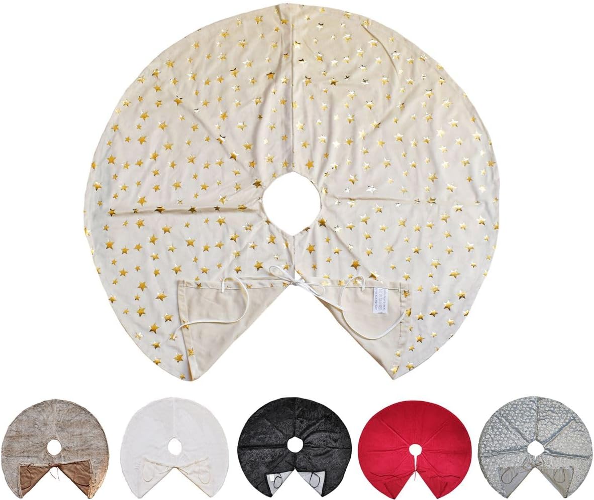 Kuschlige runde Christbaumdecke, Beige / Sterne