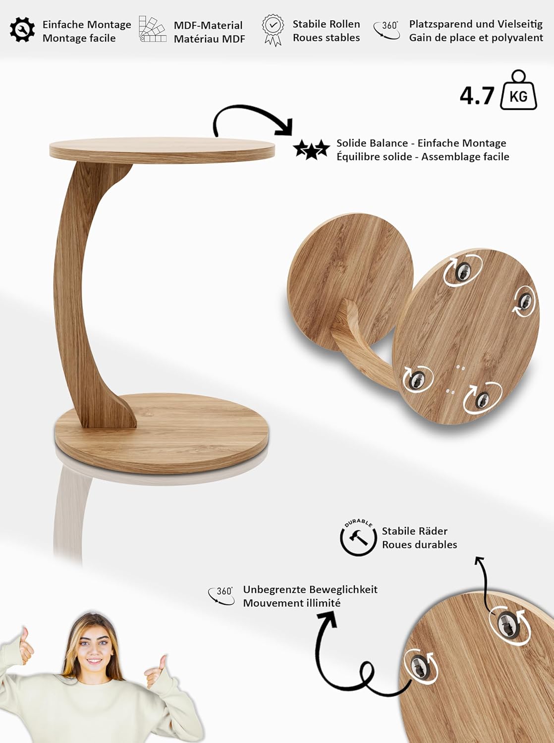 C Form Beistelltisch, Nussbaum-optik C-Form