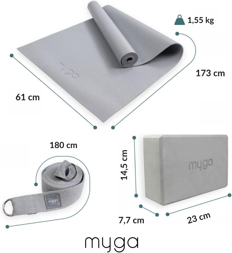 Yoga-Starter-Set: Matte, Blöcke & Gurt für Anfänger, Grau