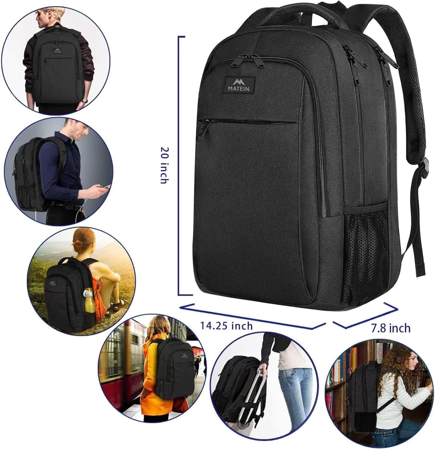 Grosser Laptop-Reise-Rucksack, 18.4 inches Schwarz