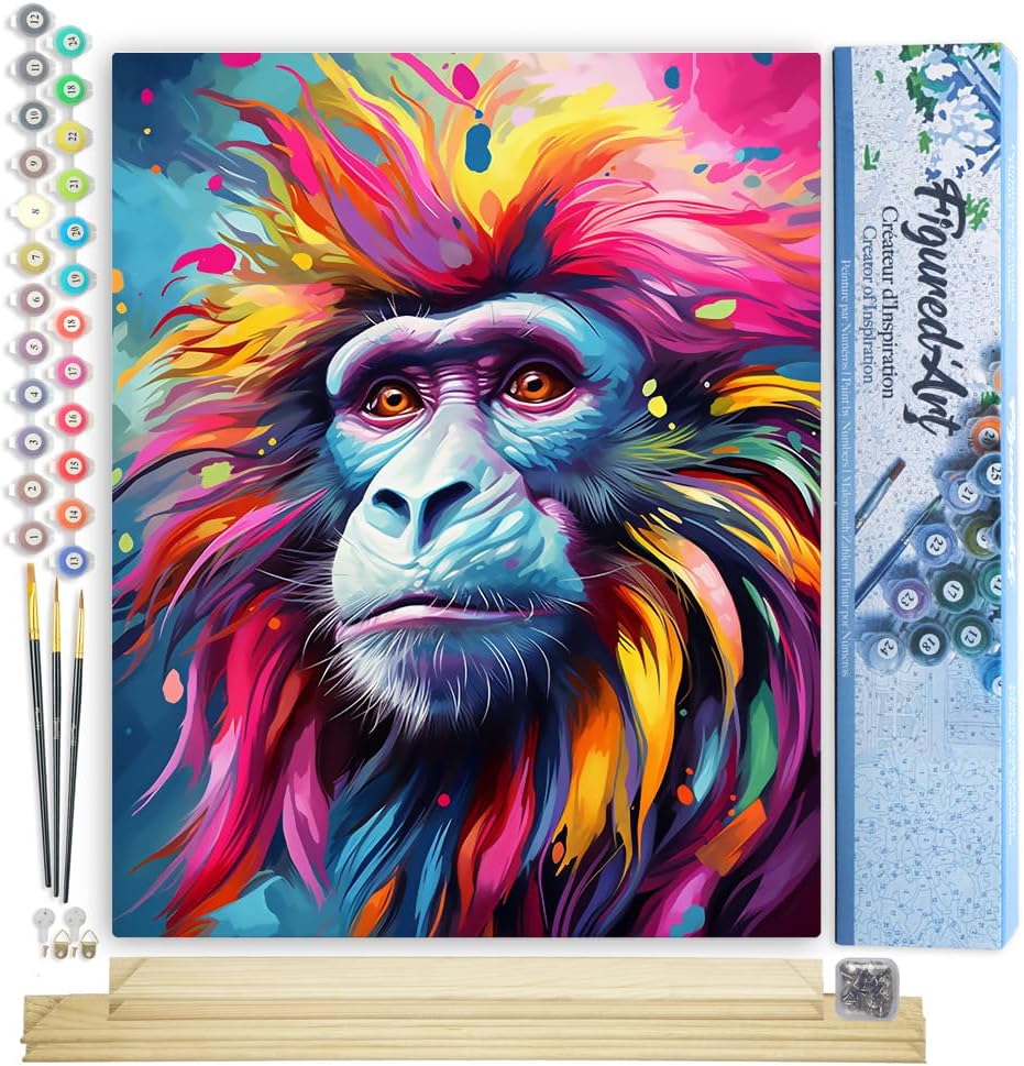 Malen nach Zahlen Set Pavian Farbenfroh Abstrakt mit Rahmen, Pavian Farbenfroh Abstrakt 40x50cm Mit Keilrahmen (nicht gespannt)