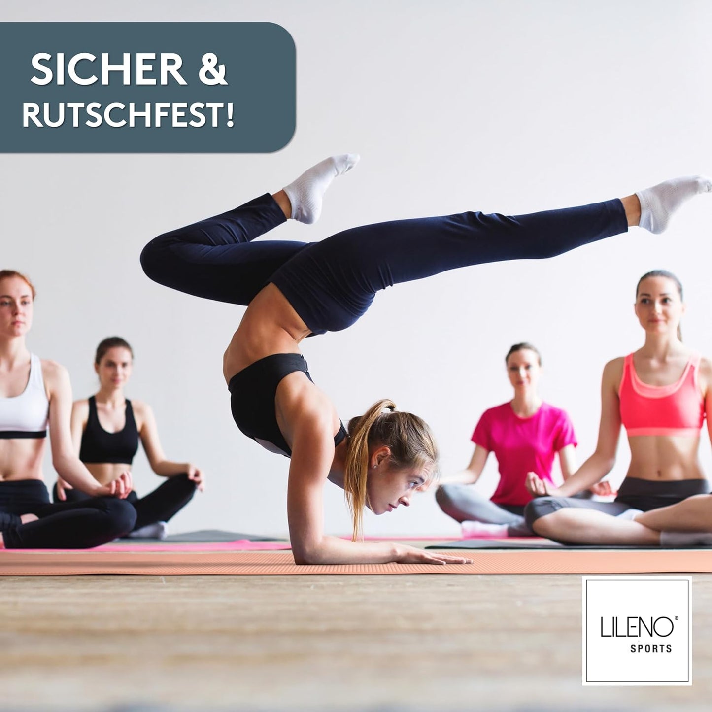 Yoga und Fitnessmatte mit Tragegurt, 60 x 180 cm Rosé