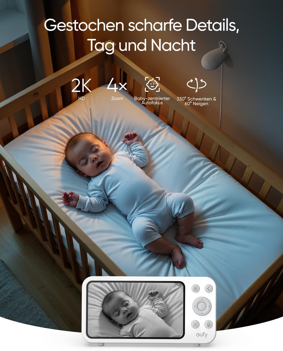Babyphone mit Kamera E20 & App-Steuerung, 2K Babyphone E20