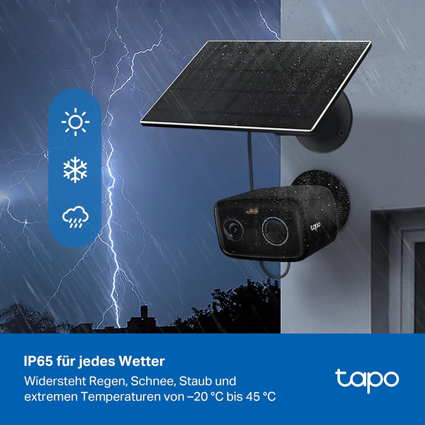 Solar Überwachungskamera C401 mit KI-Erkennung und Nachtsicht, mit Solarpanel schwarz