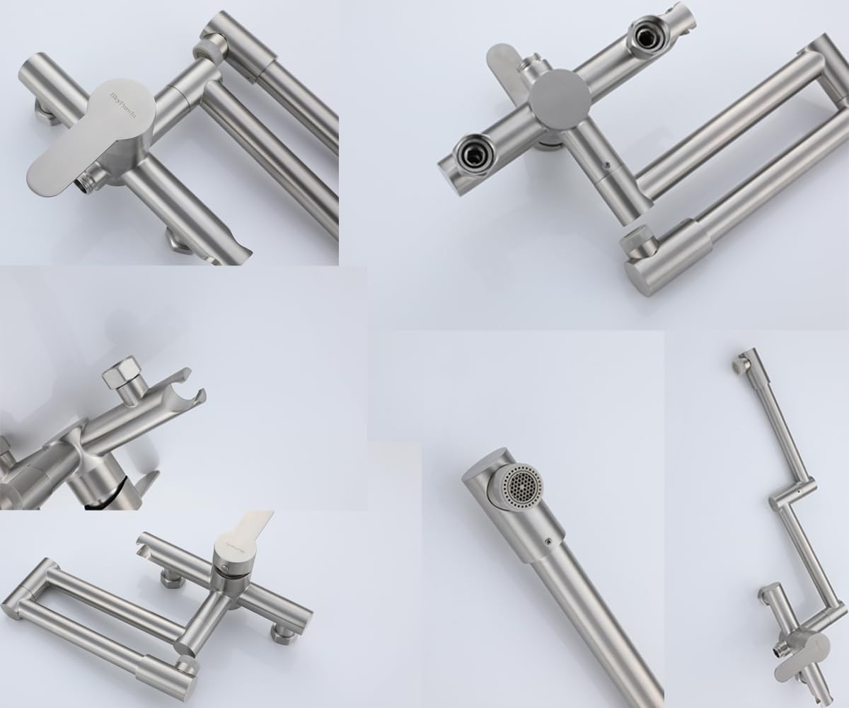 Faltbare Küchenarmatur zur Wandmontage mit 360° Drehrohr, Folded Wall Mounted Brushed Nickel