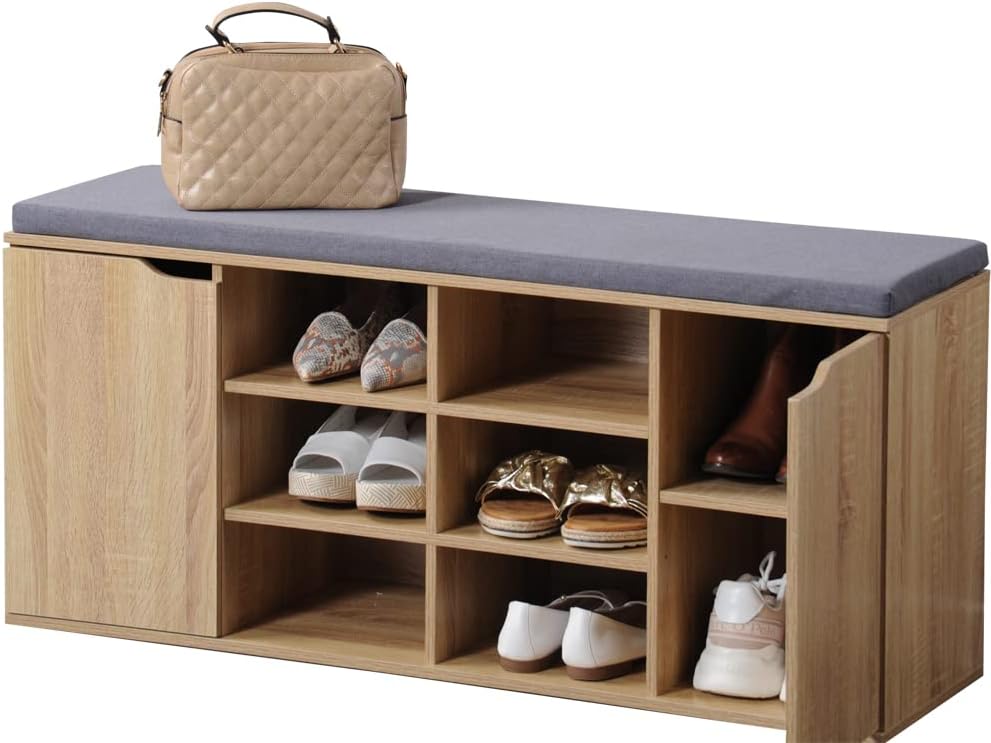 Schuhschrank mit Sitzkissen, Faserplatte, Braun