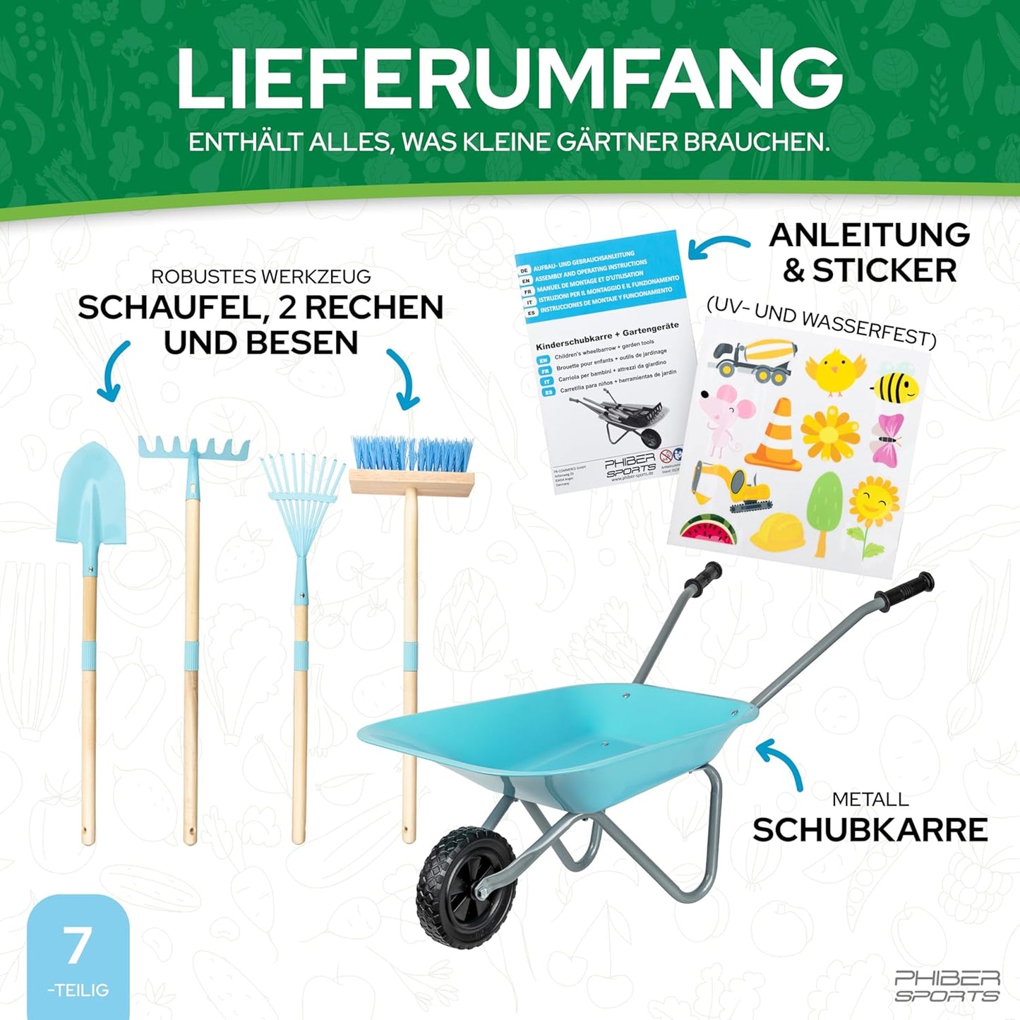 Kinderschubkarre & Gartenwerkzeug-Set, Schubkarre-Set
