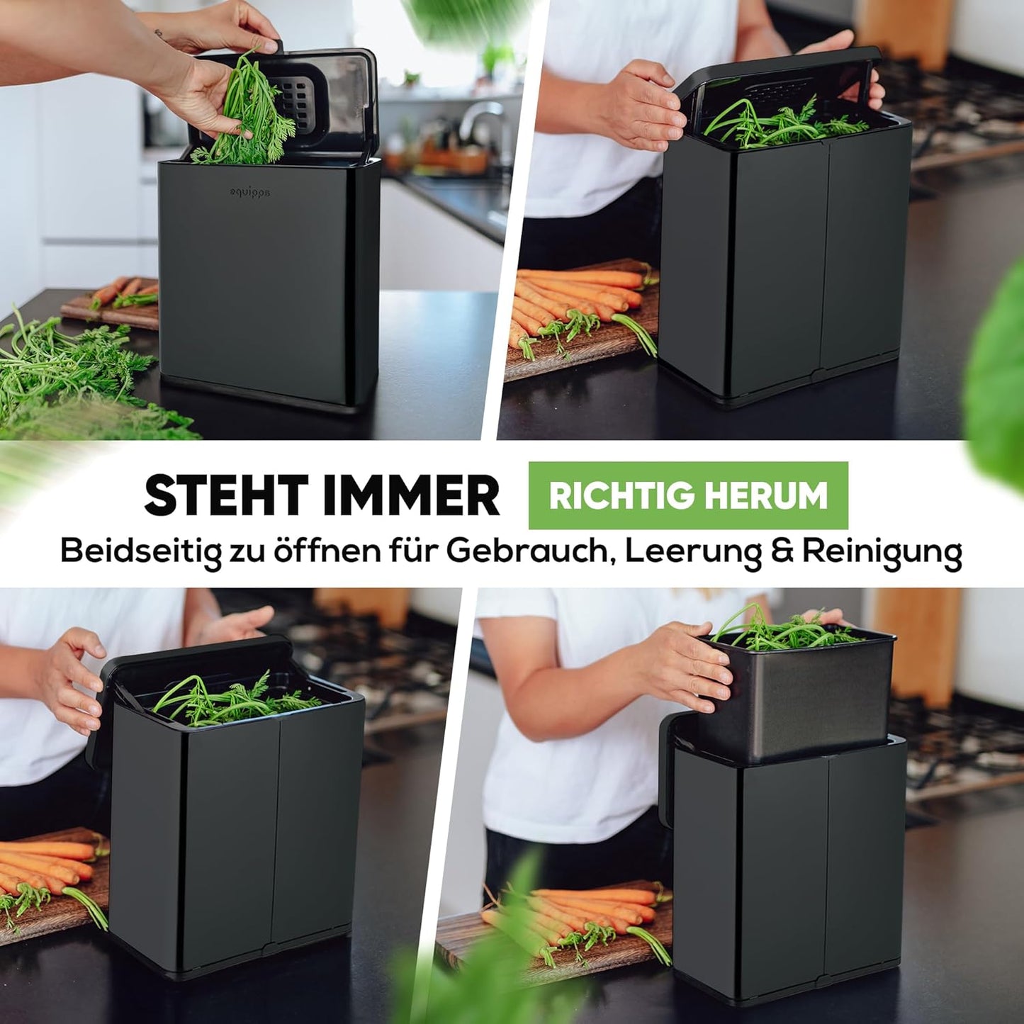 Komposteimer mit Geruchsfilter, Schwarz 6l