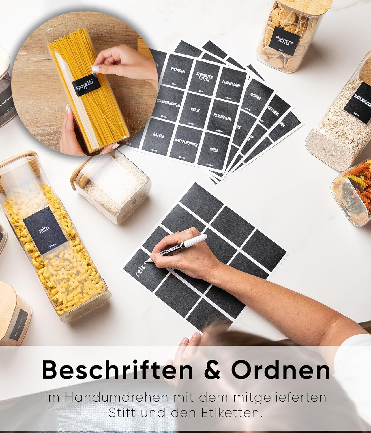 Vorratsgläser-Set mit Deckel, 3 Stk., 1 Grösse/2300ml, eckig