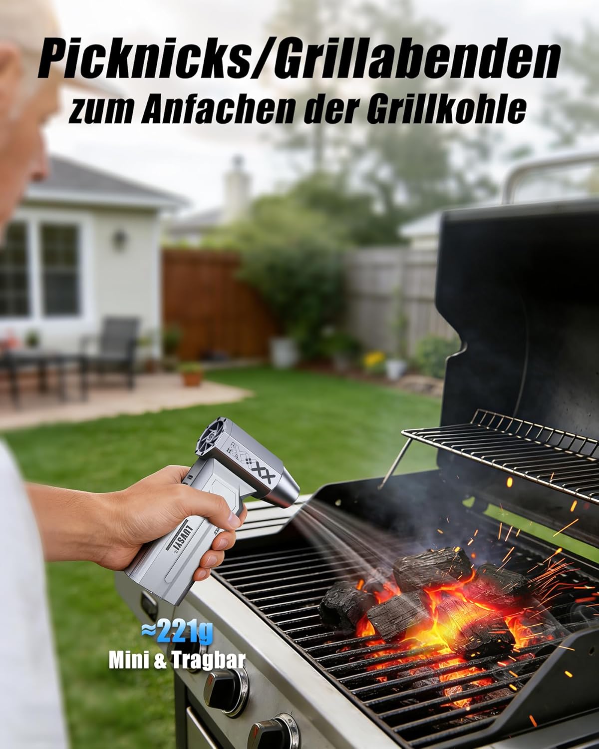 Elektrische Staubgebläse mit Display und LED-Licht