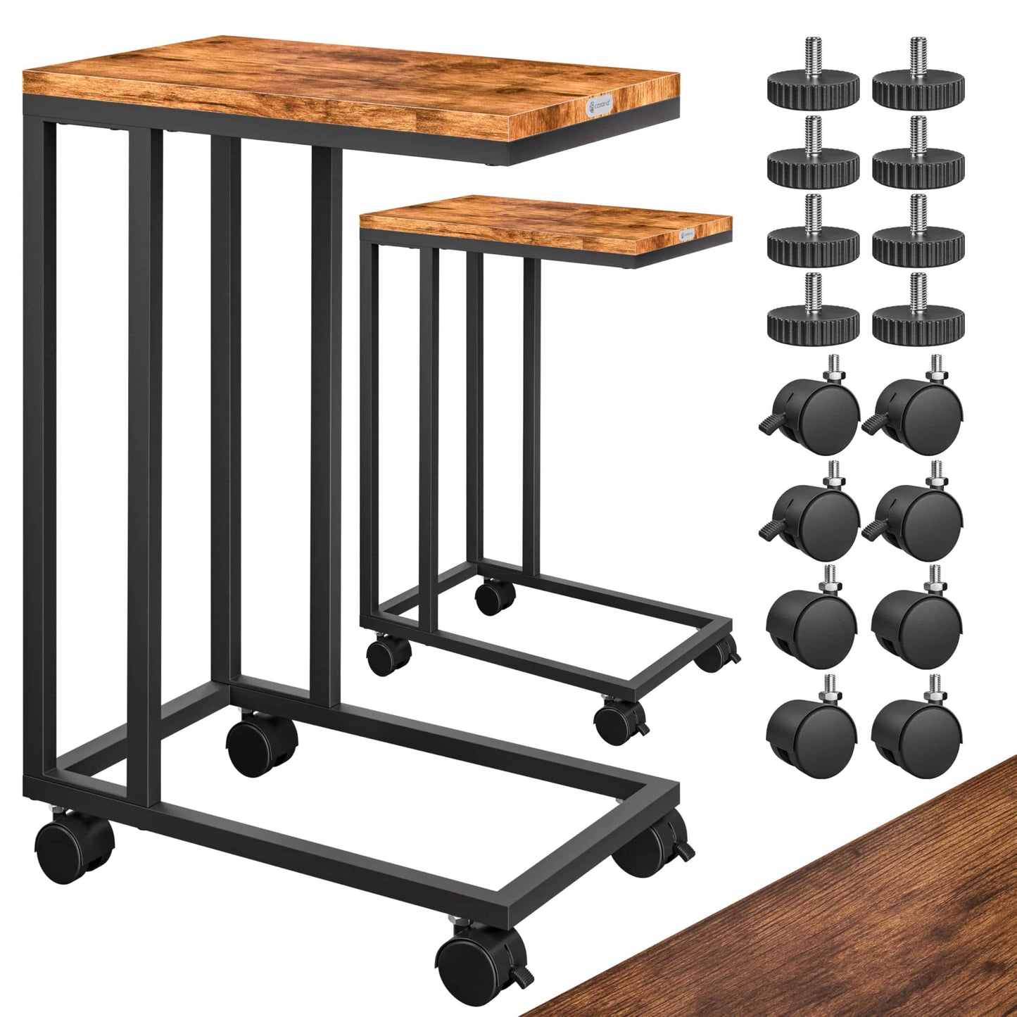 Beistelltisch-Set mit Rollen, 2x Schwarz/Braun