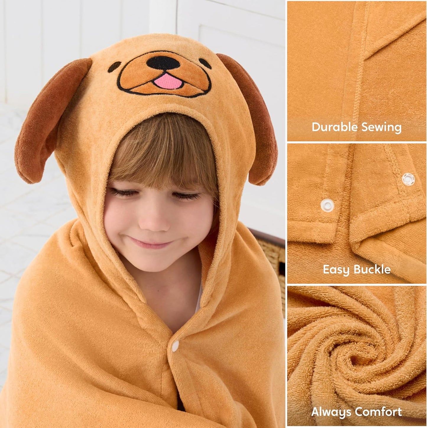 Kinder Kapuzenhandtuch Badeponcho aus Baumwolle, Braun