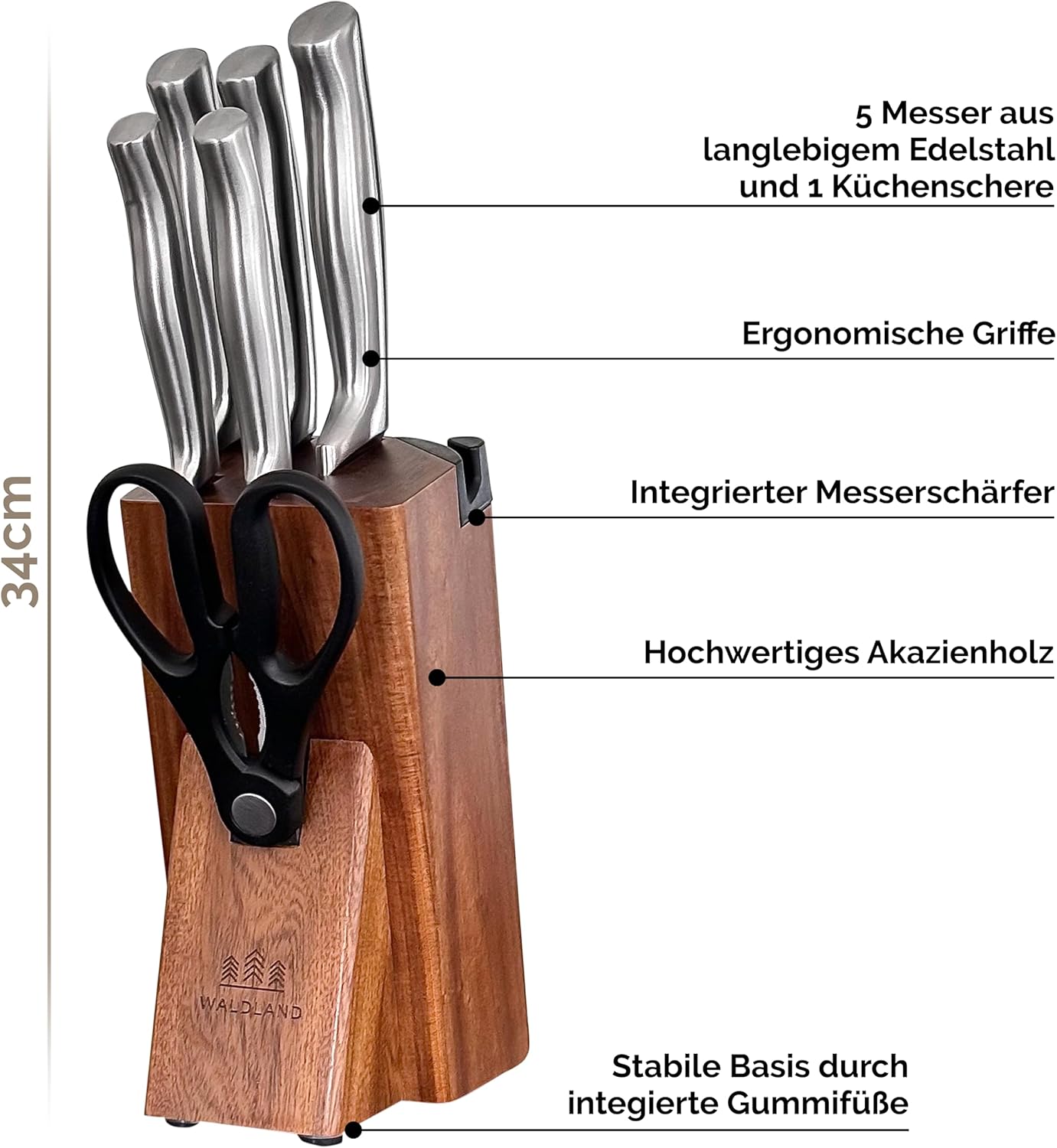 7-teiliges Messerblockset, Akazienholz