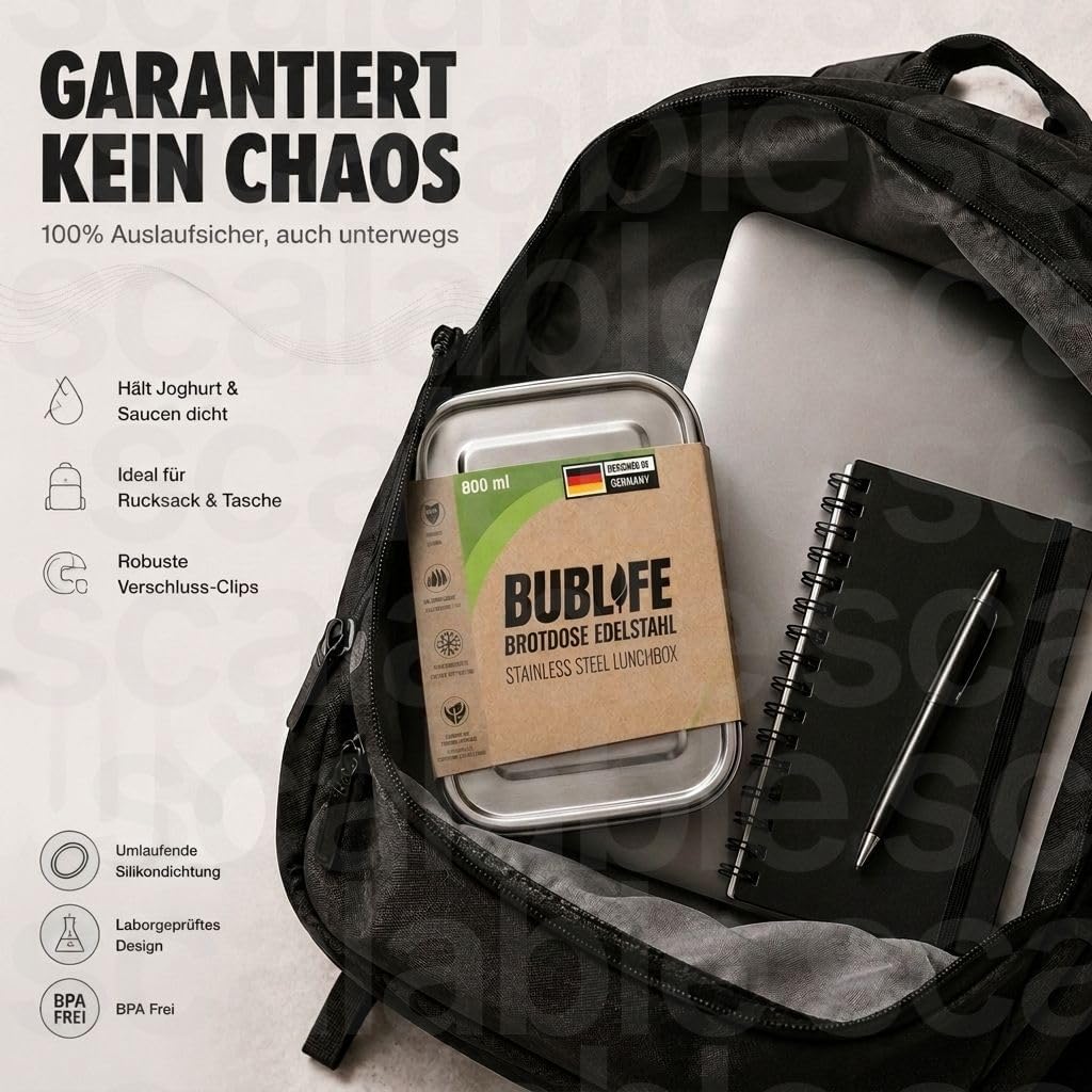 Edelstahl Brotdose mit Trennfächern (800 ml), 800 ml