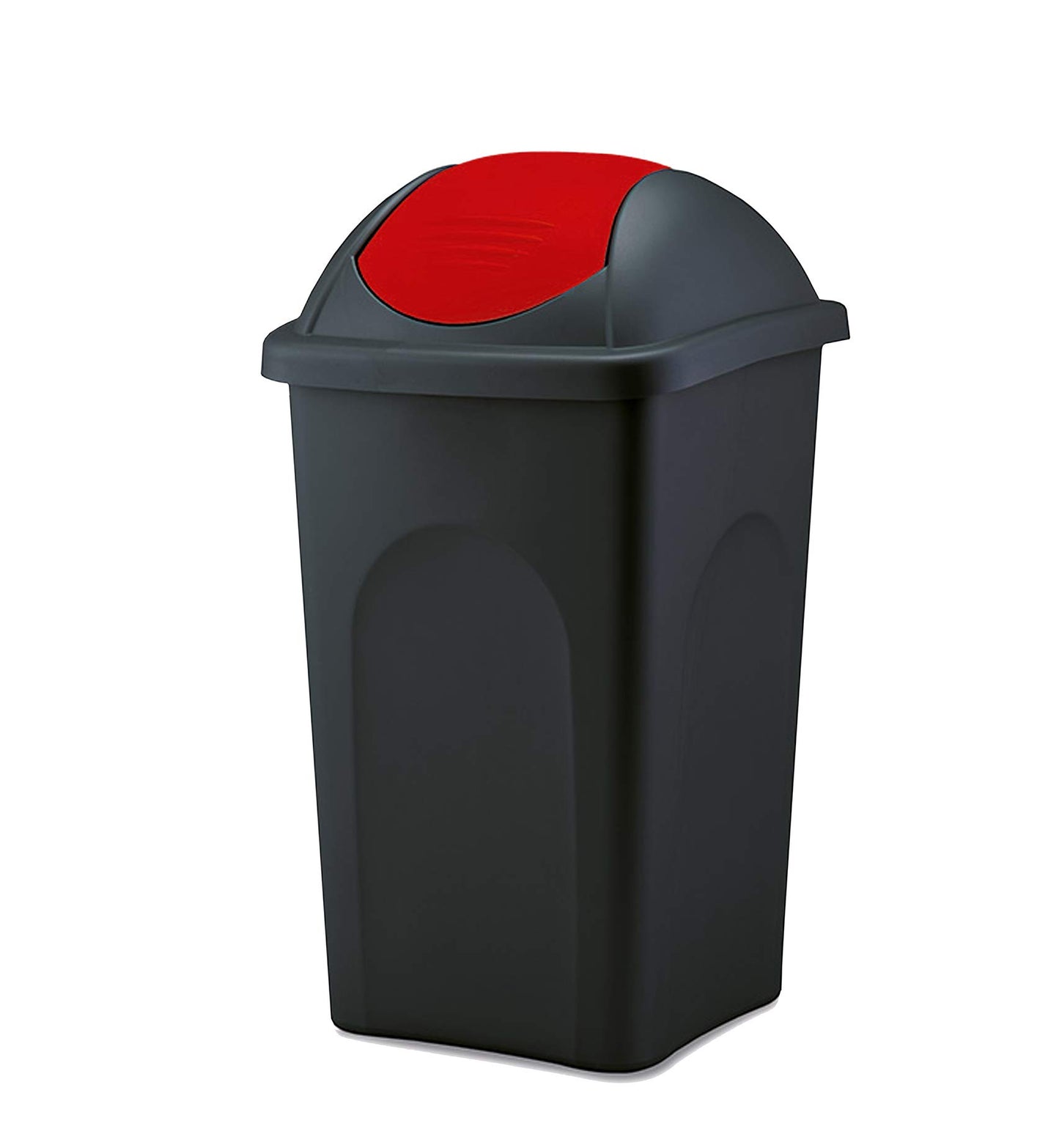 Mülleimer mit Schwingdeckel 60L Kunststoff, Schwarz Rot 60 L
