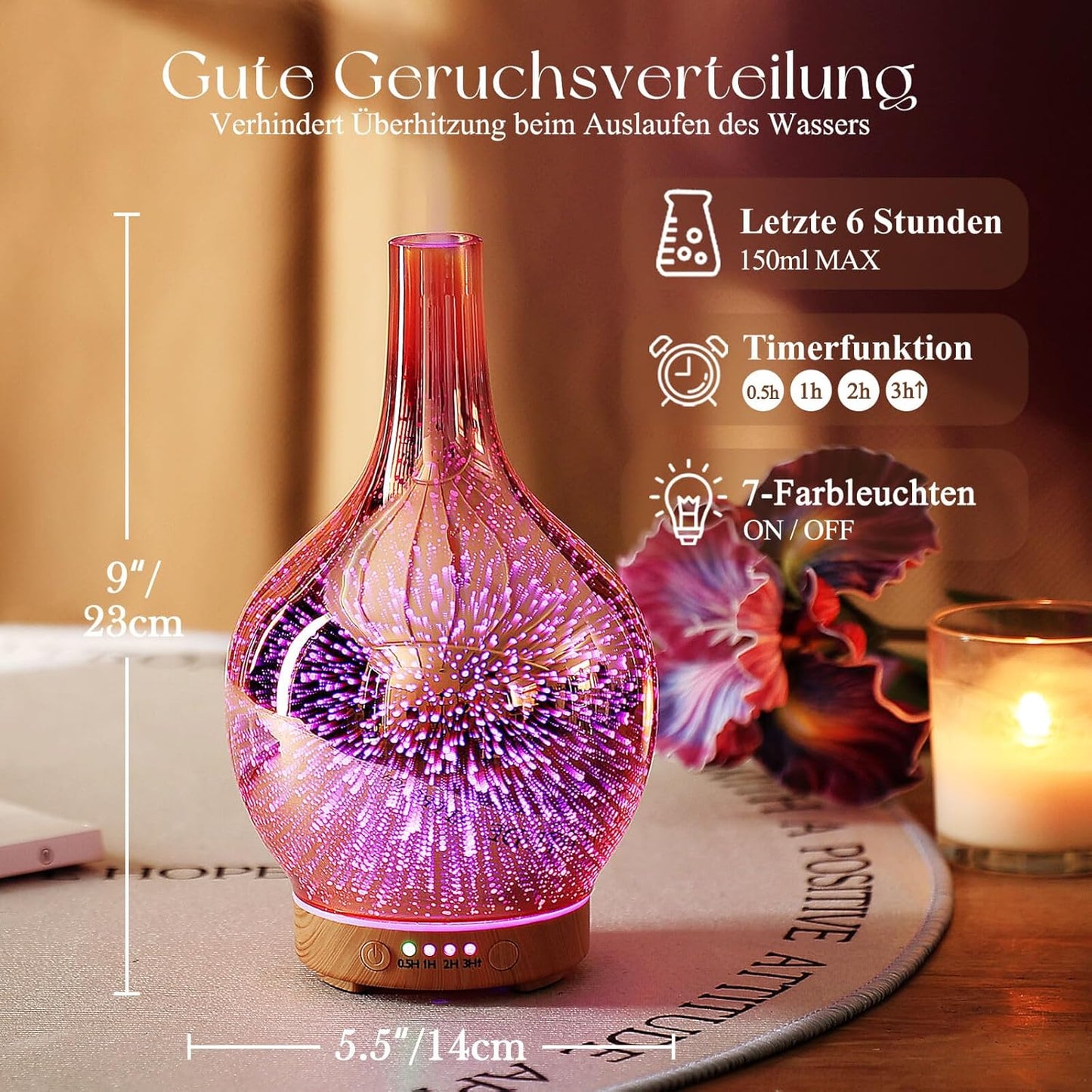 Aroma Diffuser Luftbefeuchter mit 3D Effekt (150ml), Rose Gold