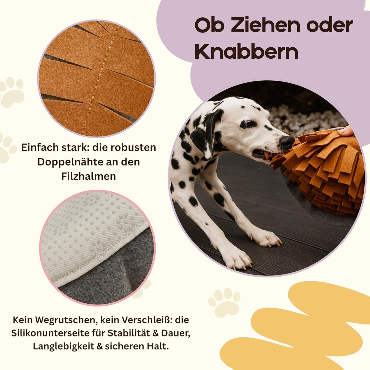Grössenverstellbarer Schnüffelteppich mit Leckerli-Beutel, rutschfest und waschbar