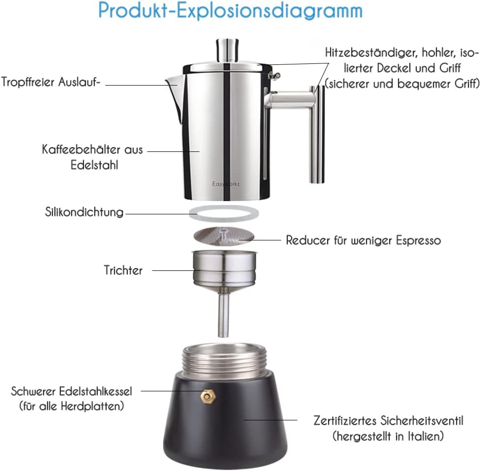 Diego Espressokocher für Herd, 300ml Schwarz