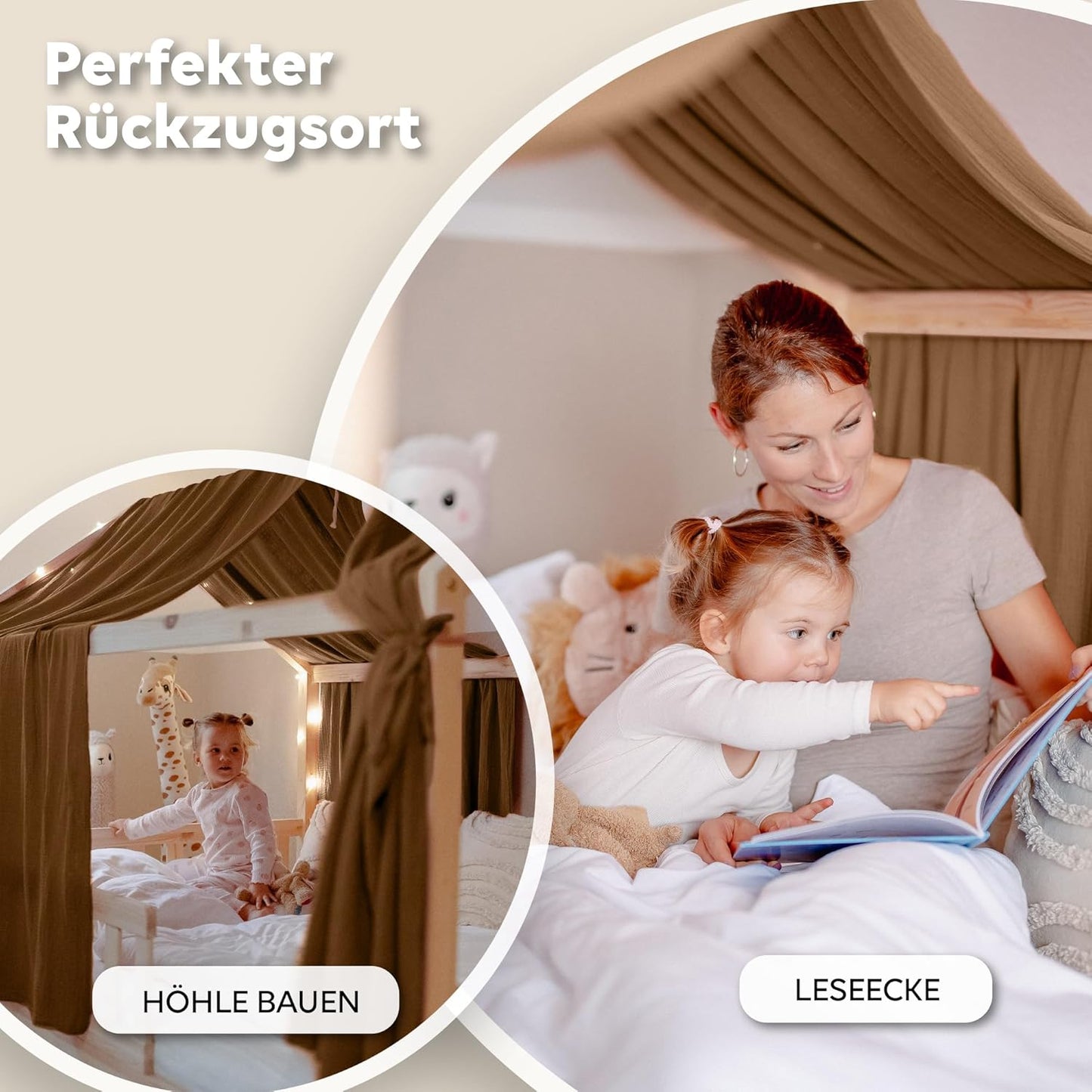 Hausbett-Betthimmel Set aus Musselin, Nougat 2er Set 67 x 270cm