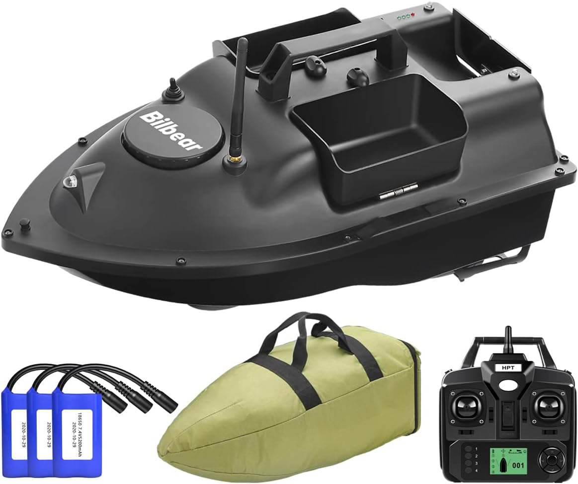GPS Futterboot mit 3 Köderbehältern – Angelboot fürs Karpfenfischen, Schwarz Boot