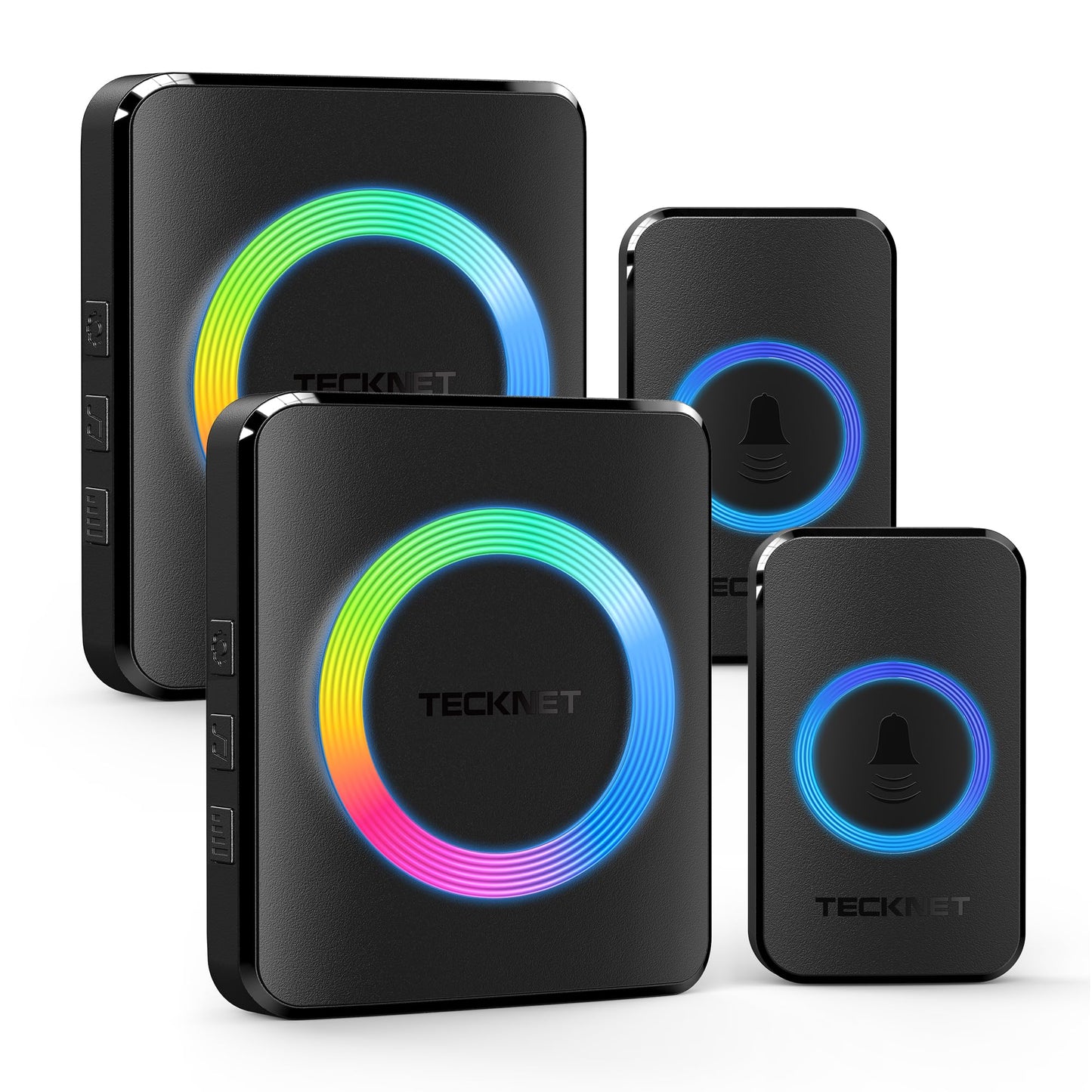 Funkklingel-Set mit 2 Plug-In-Empfänger, 2 Sendern und RGB-Blitz, 2 Empfänger & 2 Sender Schwarz